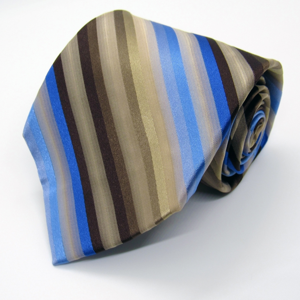 Perry Ellis Portfolio Mens Tie - Brown, Tan, Beige, Blue, & Black Striped